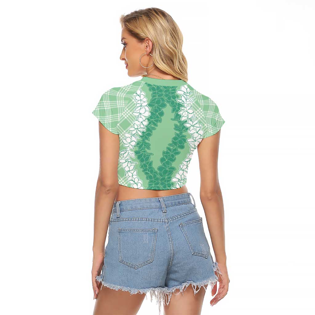 Hawaii Aloha Plumeria Lei Mint Palaka Raglan Cropped T Shirt - Polynesian Pride