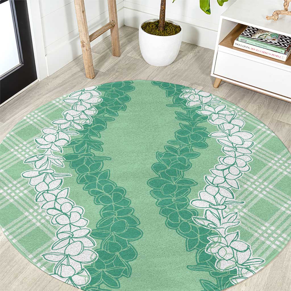 Hawaii Aloha Plumeria Lei Mint Palaka Round Carpet - Polynesian Pride