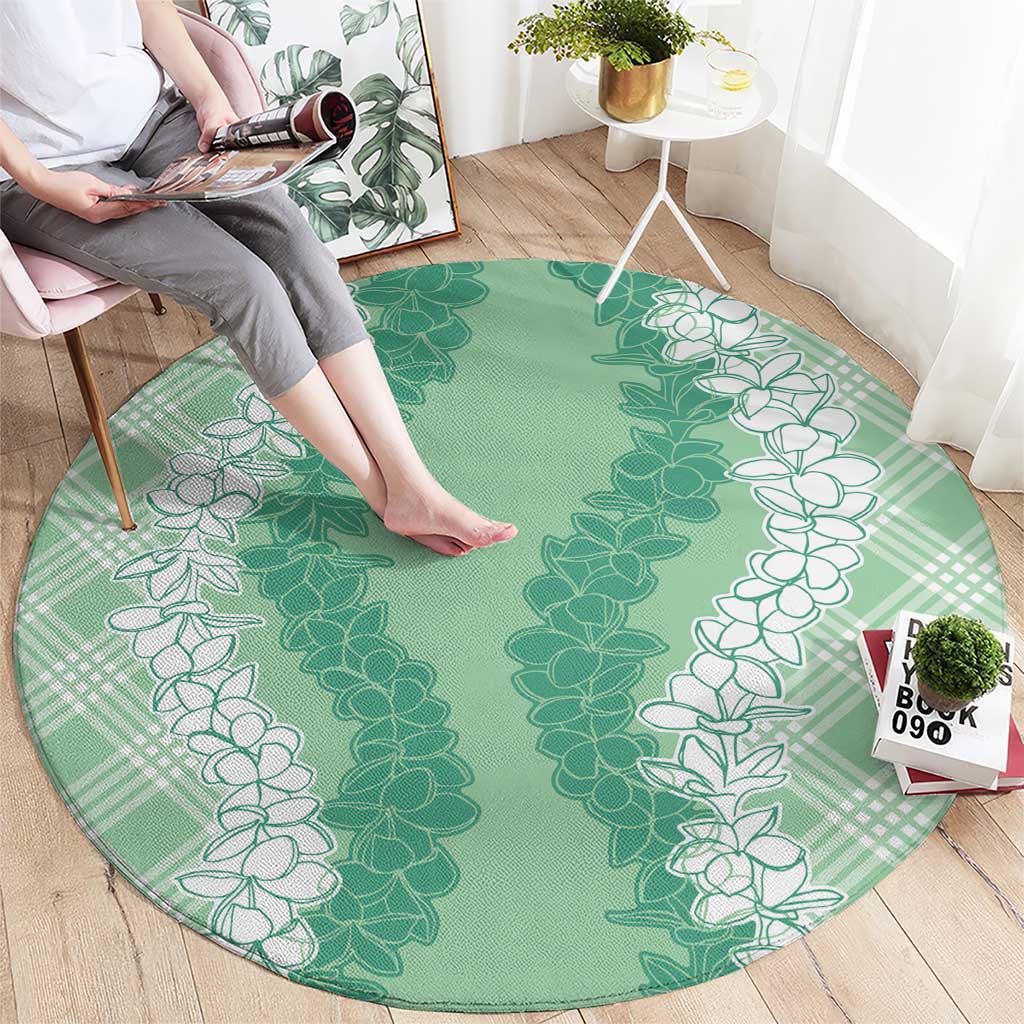 Hawaii Aloha Plumeria Lei Mint Palaka Round Carpet - Polynesian Pride