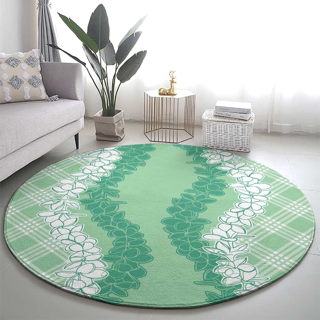 Hawaii Aloha Plumeria Lei Mint Palaka Round Carpet - Polynesian Pride