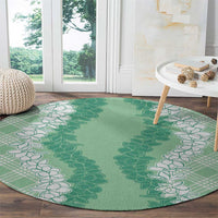 Hawaii Aloha Plumeria Lei Mint Palaka Round Carpet - Polynesian Pride