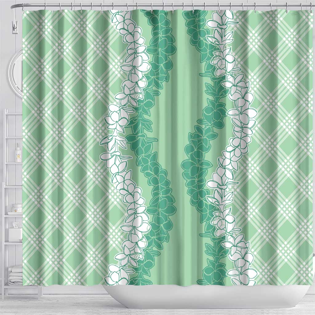 Hawaii Aloha Plumeria Lei Mint Palaka Shower Curtain - Polynesian Pride