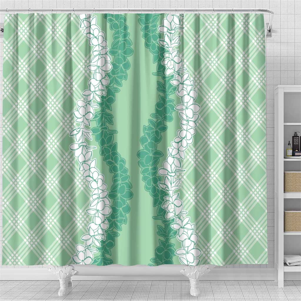 Hawaii Aloha Plumeria Lei Mint Palaka Shower Curtain - Polynesian Pride