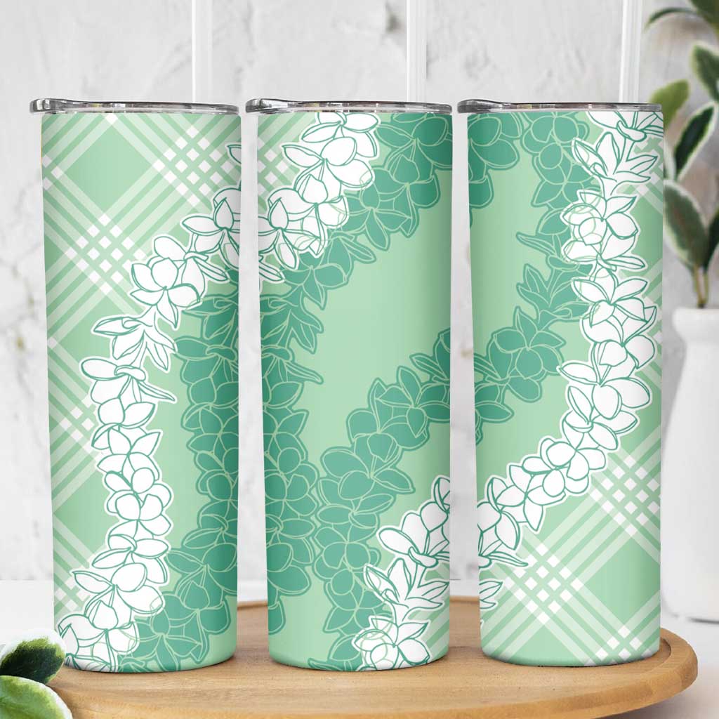 Hawaii Aloha Plumeria Lei Mint Palaka Skinny Tumbler - Polynesian Pride