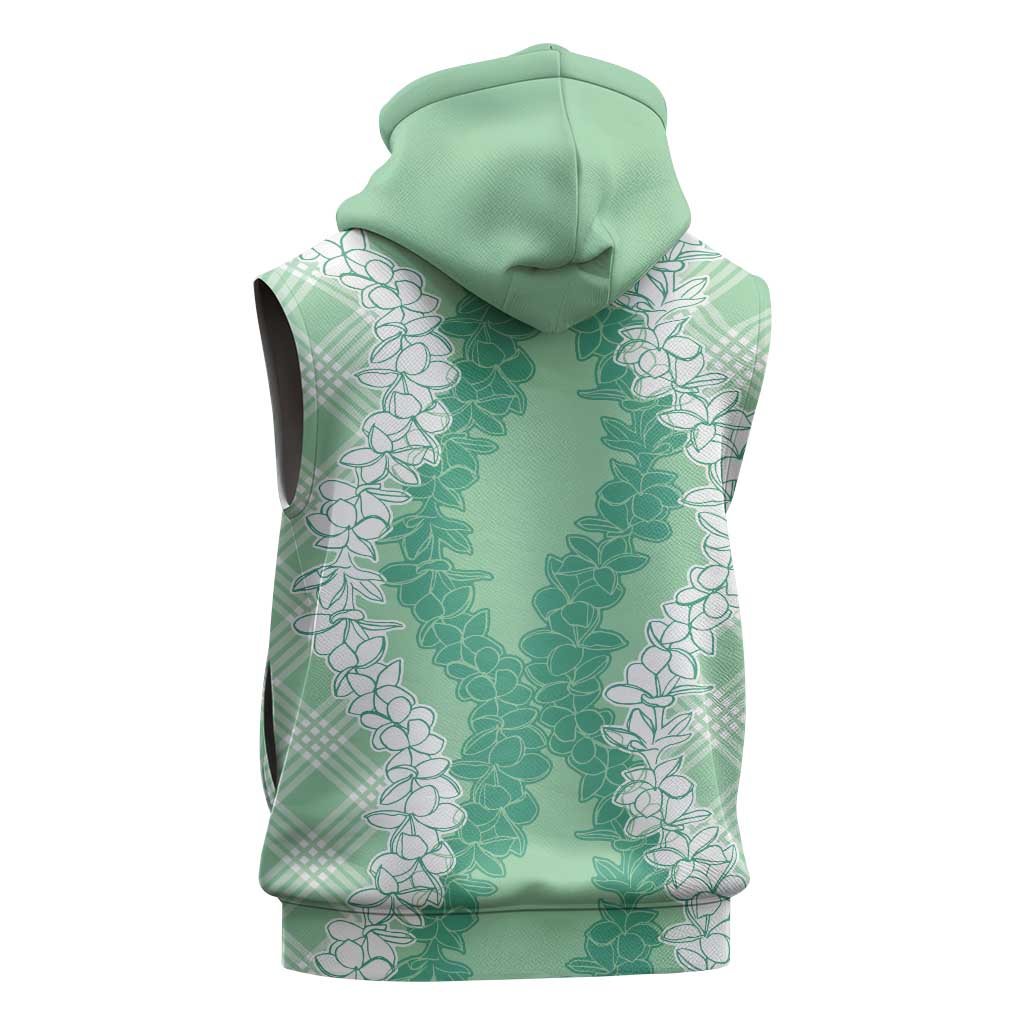 Hawaii Aloha Plumeria Lei Mint Palaka Sleeveless Hoodie - Polynesian Pride