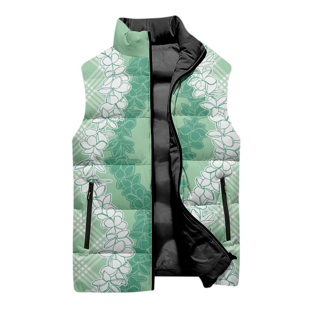 Hawaii Aloha Plumeria Lei Mint Palaka Sleeveless Puffer Jacket - Polynesian Pride