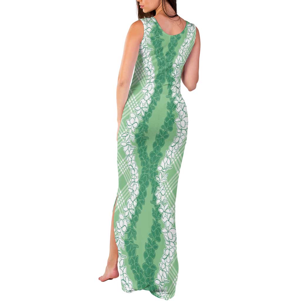 Hawaii Aloha Plumeria Lei Mint Palaka Tank Maxi Dress - Polynesian Pride