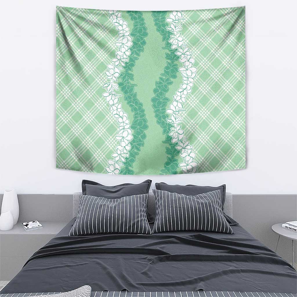 Hawaii Aloha Plumeria Lei Mint Palaka Tapestry - Polynesian Pride