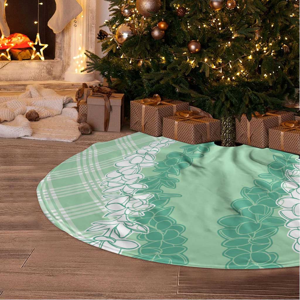 Hawaii Aloha Plumeria Lei Mint Palaka Tree Skirt - Polynesian Pride
