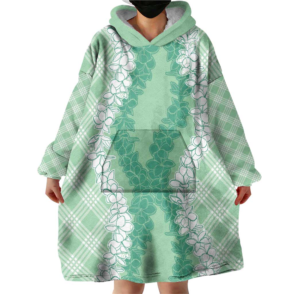 Hawaii Aloha Plumeria Lei Mint Palaka Wearable Blanket Hoodie - Polynesian Pride