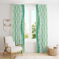 Hawaii Aloha Plumeria Lei Mint Palaka Window Curtain - Polynesian Pride