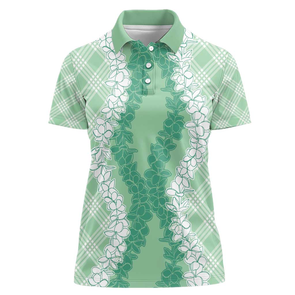 Hawaii Aloha Plumeria Lei Mint Palaka Women Polo Shirt - Polynesian Pride