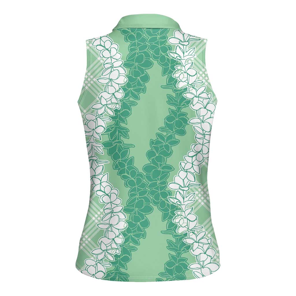 Hawaii Aloha Plumeria Lei Mint Palaka Women Sleeveless Polo Shirt - Polynesian Pride