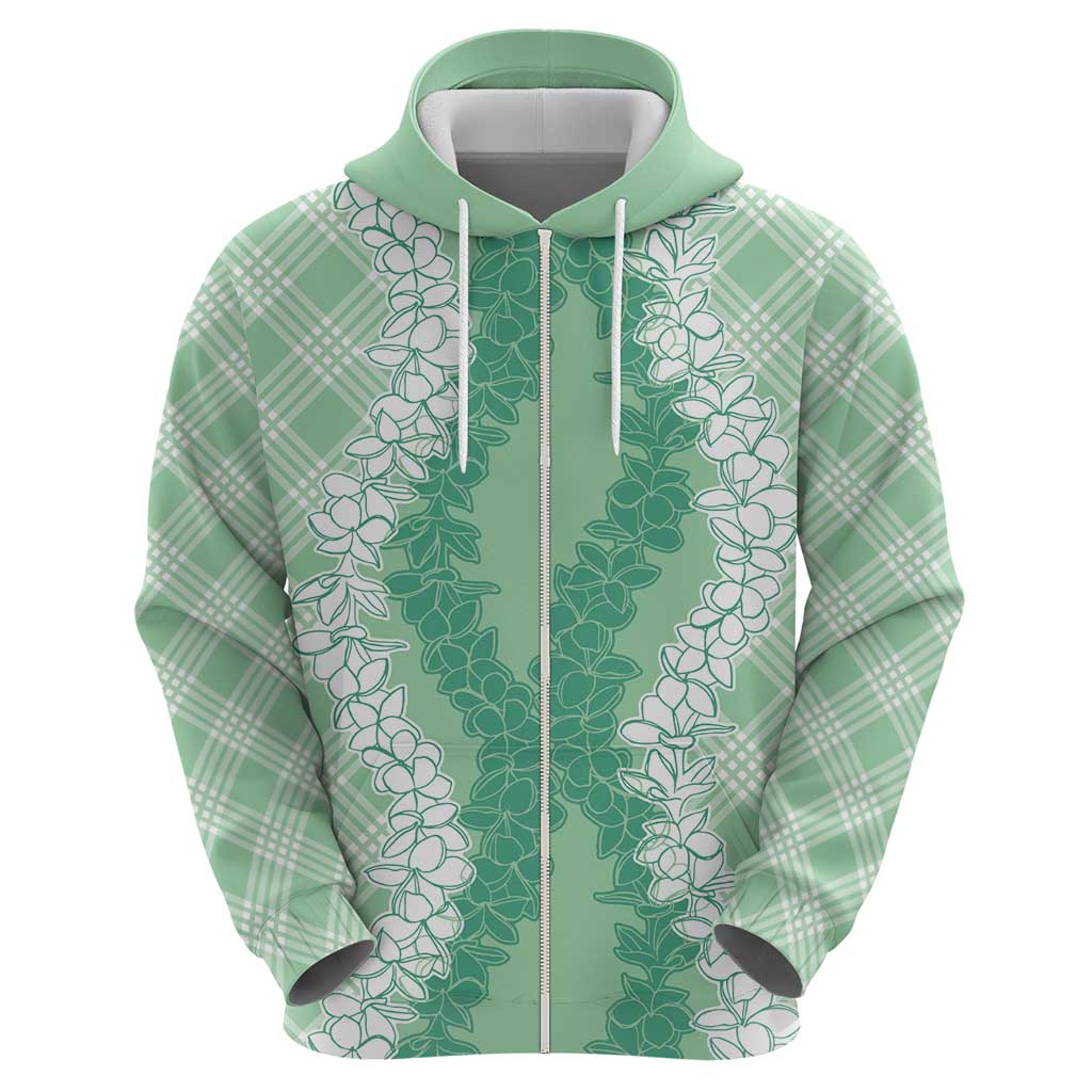 Hawaii Aloha Plumeria Lei Mint Palaka Zip Hoodie - Polynesian Pride