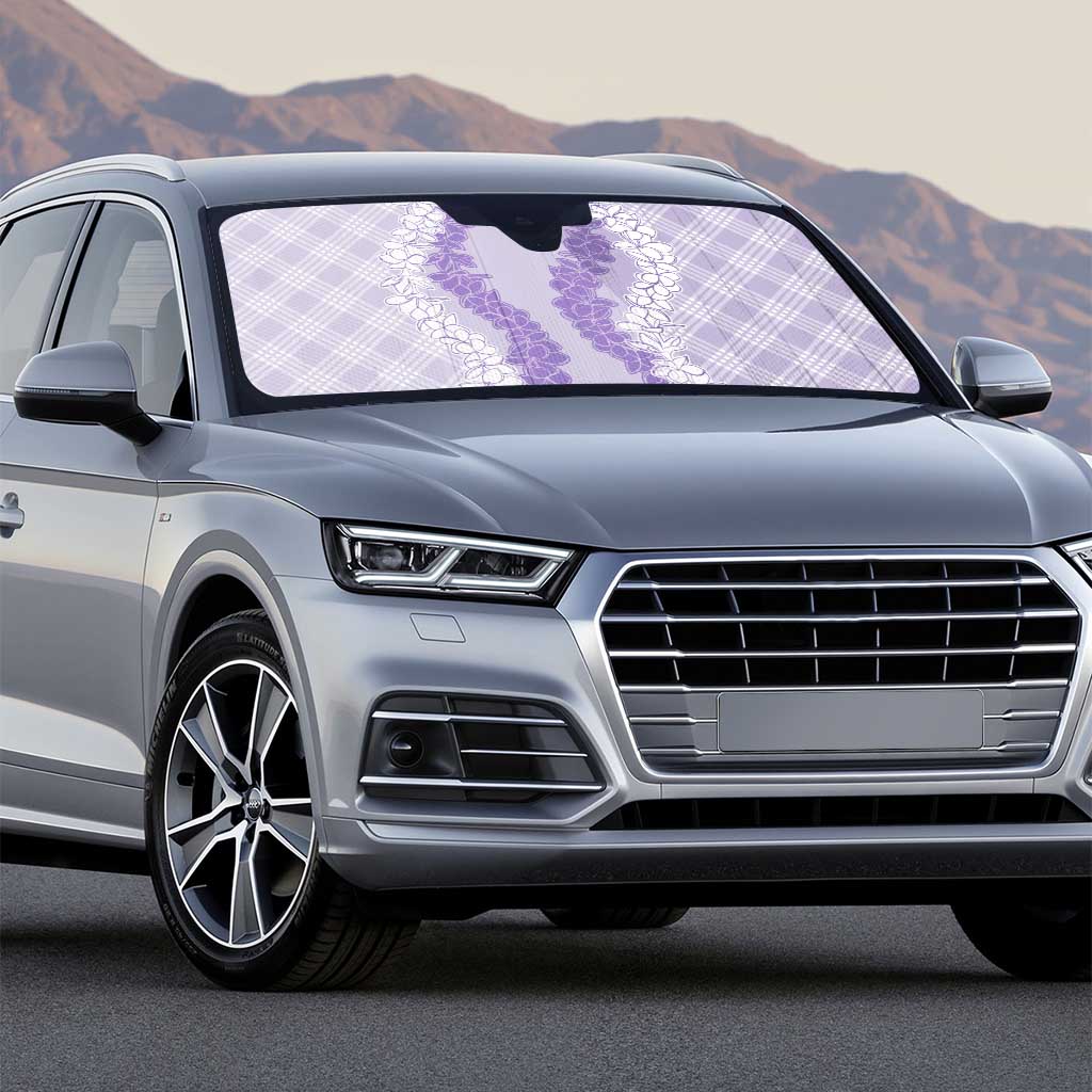 Hawaii Aloha Plumeria Lei Lavender Palaka Auto Sun Shade - Polynesian Pride