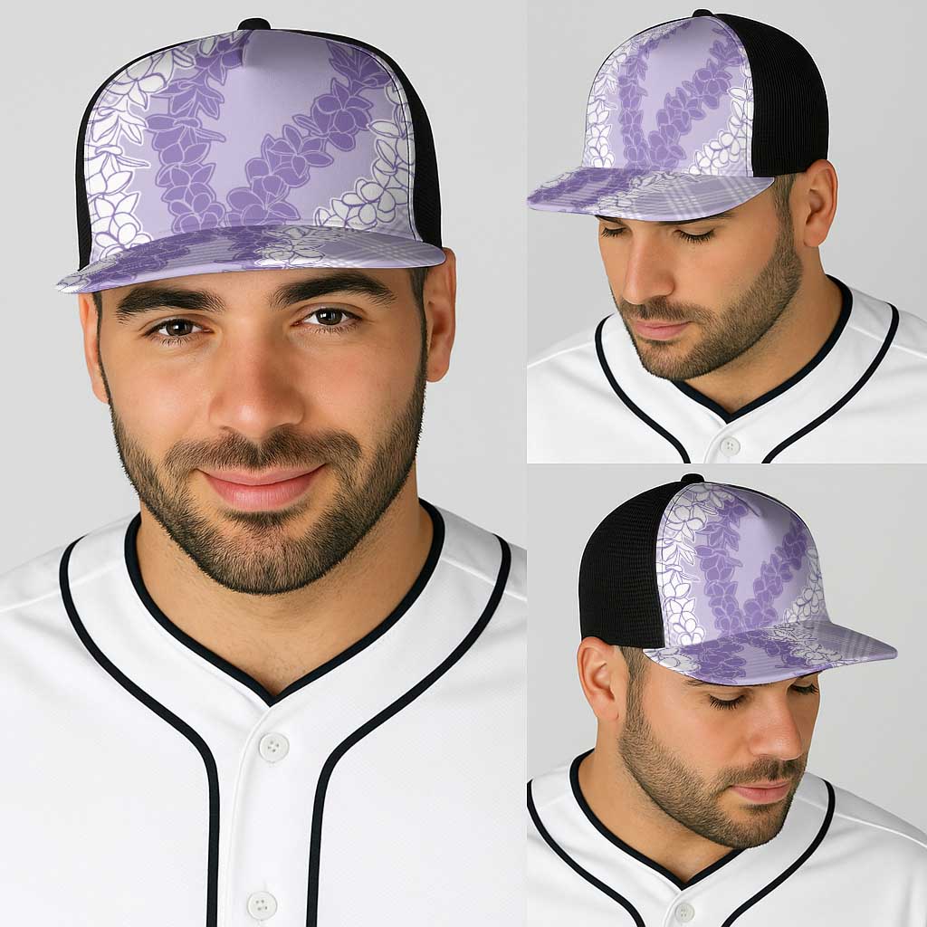 Hawaii Aloha Plumeria Lei Lavender Palaka Baseball Net Cap - Polynesian Pride