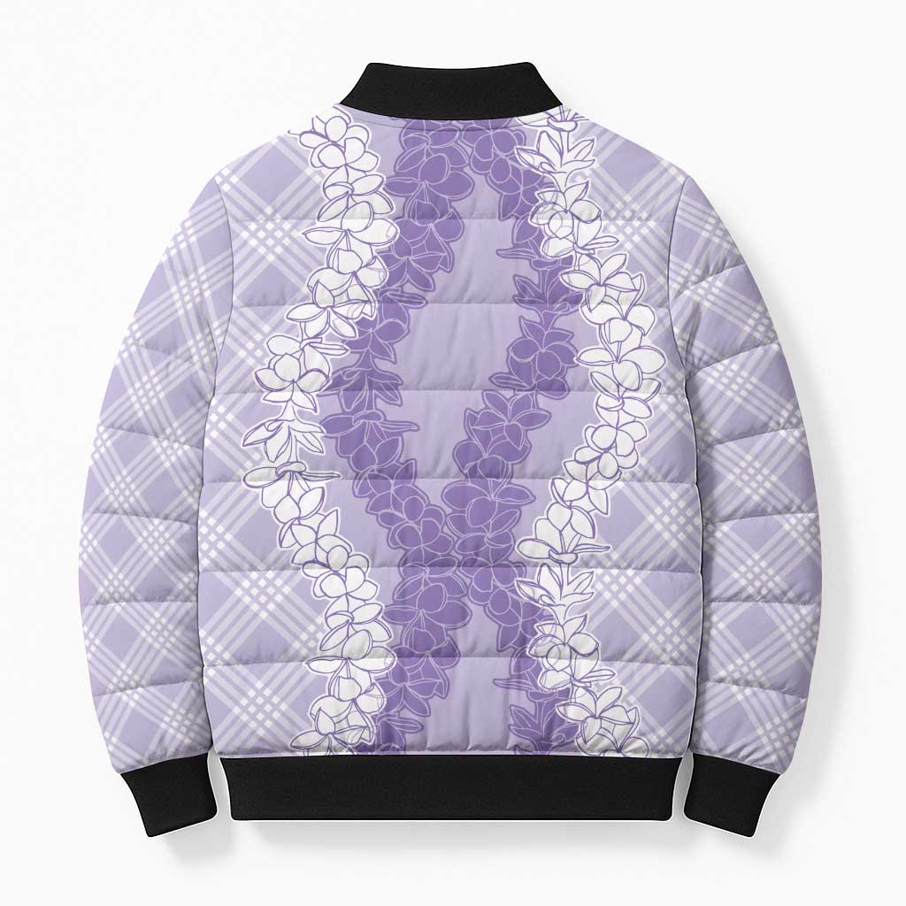 Hawaii Aloha Plumeria Lei Lavender Palaka Bomber Puffer Jacket - Polynesian Pride