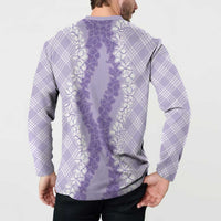 Hawaii Aloha Plumeria Lei Lavender Palaka Button Sweatshirt - Polynesian Pride