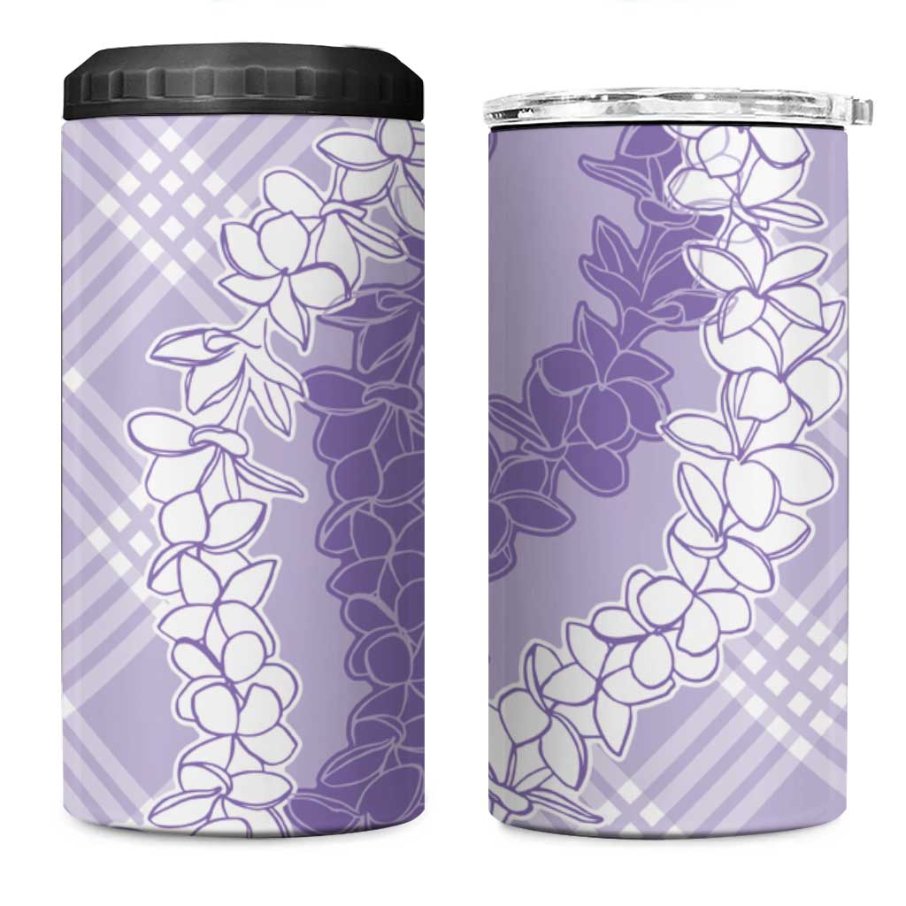 Hawaii Aloha Plumeria Lei Lavender Palaka 4 in 1 Can Cooler Tumbler - Polynesian Pride