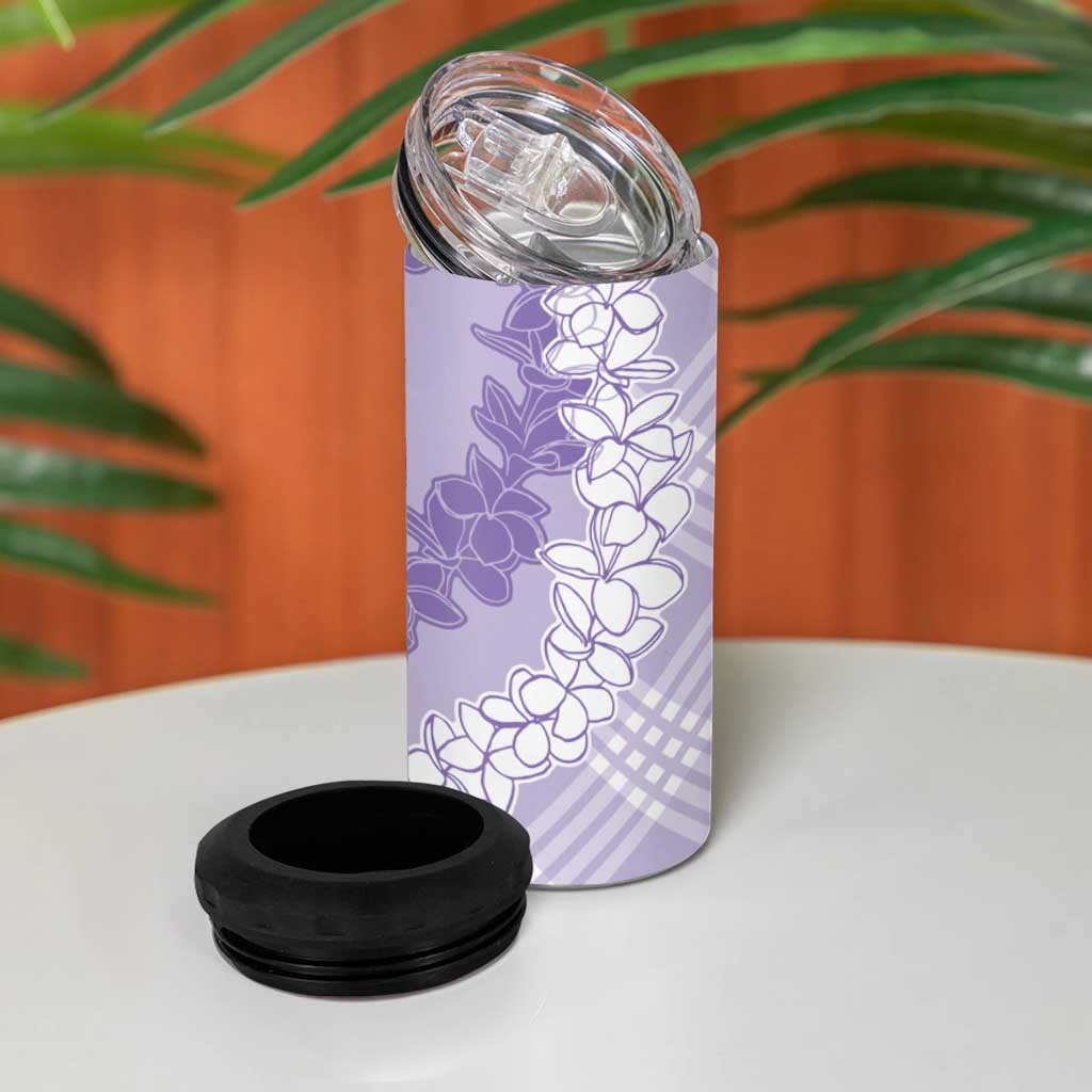 Hawaii Aloha Plumeria Lei Lavender Palaka 4 in 1 Can Cooler Tumbler - Polynesian Pride