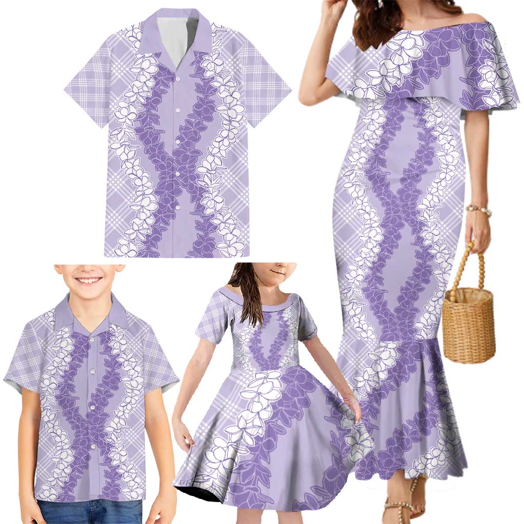 Hawaii Aloha Plumeria Lei Lavender Palaka Family Matching Mermaid Dress and Hawaiian Shirt - Polynesian Pride