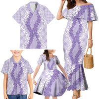 Hawaii Aloha Plumeria Lei Lavender Palaka Family Matching Mermaid Dress and Hawaiian Shirt - Polynesian Pride