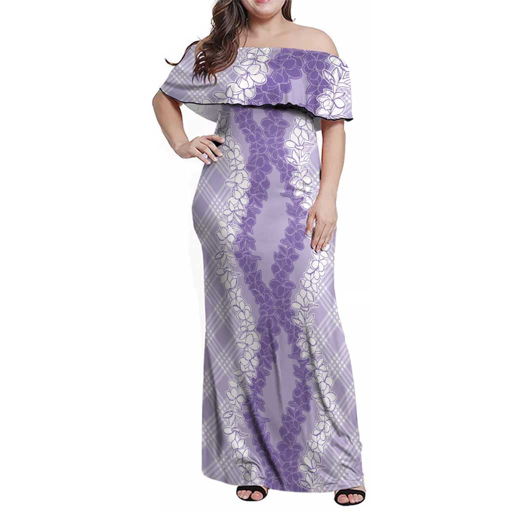 Hawaii Aloha Plumeria Lei Lavender Palaka Family Matching Off Shoulder Maxi Dress and Hawaiian Shirt - Polynesian Pride