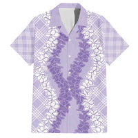 Hawaii Aloha Plumeria Lei Lavender Palaka Family Matching Off Shoulder Short Dress and Hawaiian Shirt - Polynesian Pride
