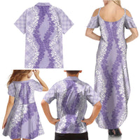 Hawaii Aloha Plumeria Lei Lavender Palaka Family Matching Summer Maxi Dress and Hawaiian Shirt - Polynesian Pride