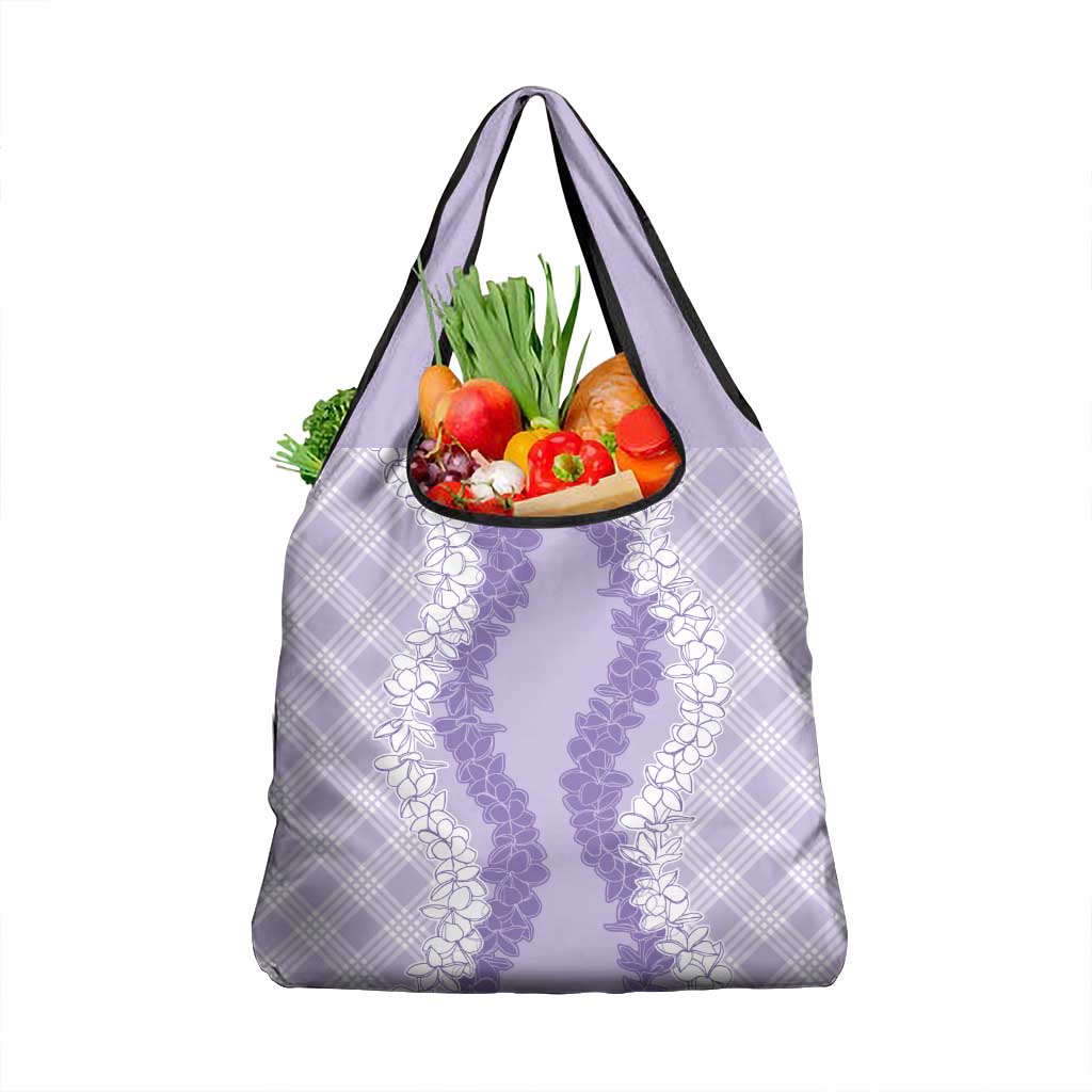 Hawaii Aloha Plumeria Lei Lavender Palaka Grocery Bag - Polynesian Pride