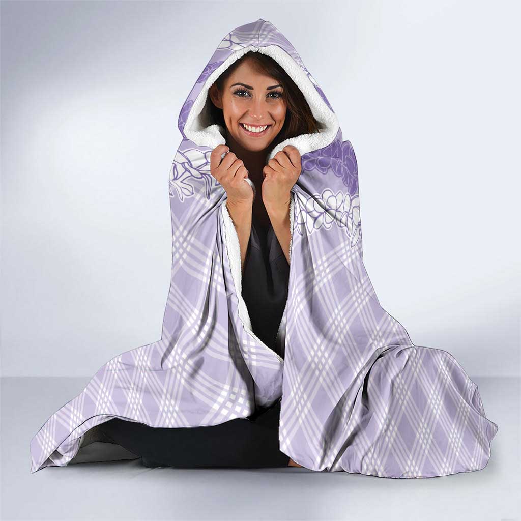 Hawaii Aloha Plumeria Lei Lavender Palaka Hooded Blanket - Polynesian Pride