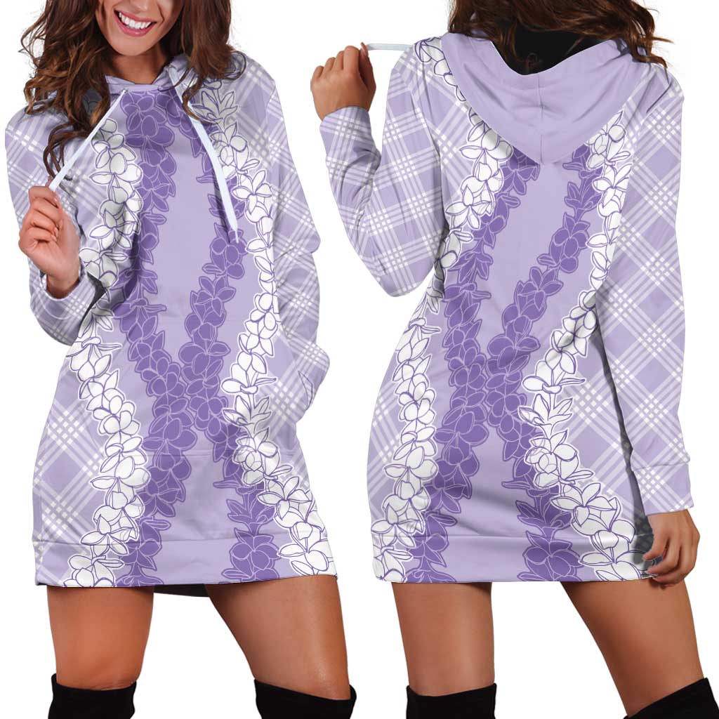 Hawaii Aloha Plumeria Lei Lavender Palaka Hoodie Dress - Polynesian Pride