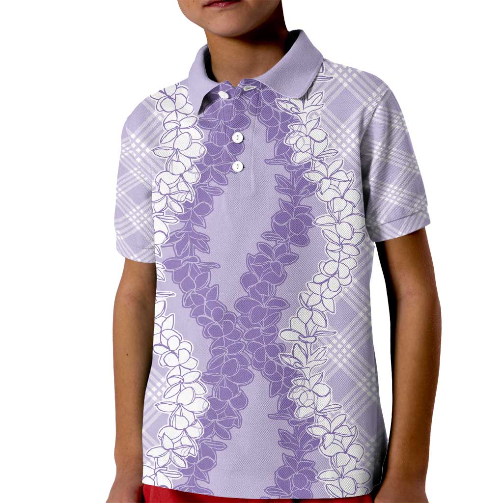 Hawaii Aloha Plumeria Lei Lavender Palaka Kid Polo Shirt - Polynesian Pride
