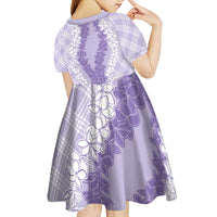 Hawaii Aloha Plumeria Lei Lavender Palaka Kid Short Sleeve Dress - Polynesian Pride