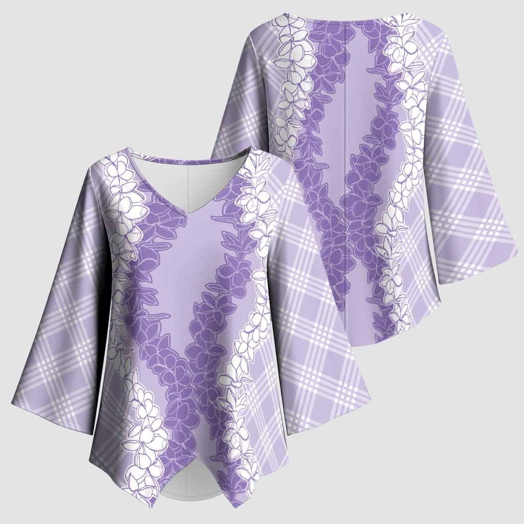 Hawaii Aloha Plumeria Lei Lavender Palaka Kimono Sleeve Blouse - Polynesian Pride