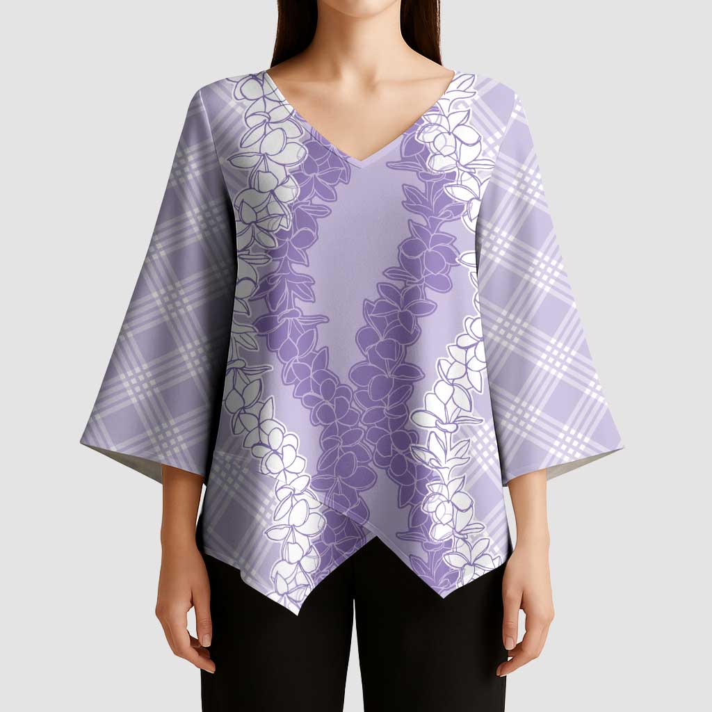 Hawaii Aloha Plumeria Lei Lavender Palaka Kimono Sleeve Blouse - Polynesian Pride