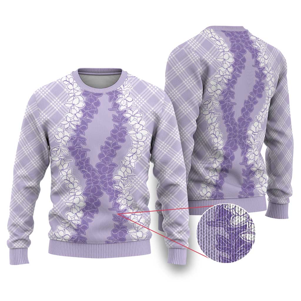 Hawaii Aloha Plumeria Lei Lavender Palaka Ugly Christmas Sweater - Polynesian Pride