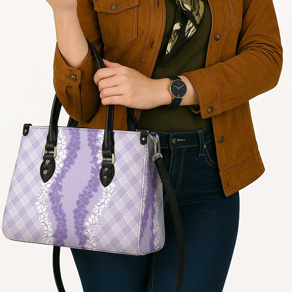 Hawaii Aloha Plumeria Lei Lavender Palaka Leather Bag - Polynesian Pride