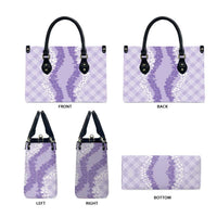 Hawaii Aloha Plumeria Lei Lavender Palaka Leather Bag - Polynesian Pride