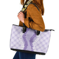 Hawaii Aloha Plumeria Lei Lavender Palaka Leather Tote Bag LT7 Lavender - Polynesian Pride