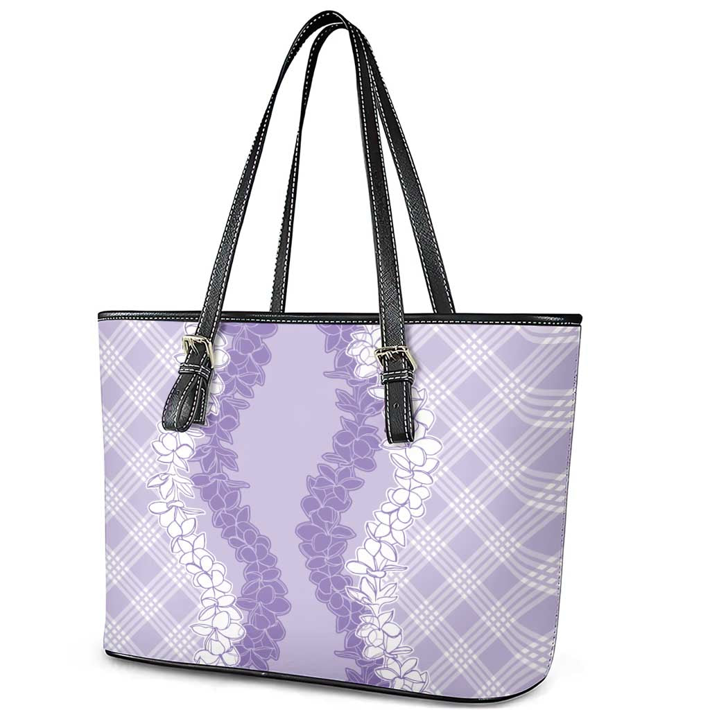 Hawaii Aloha Plumeria Lei Lavender Palaka Leather Tote Bag LT7 - Polynesian Pride