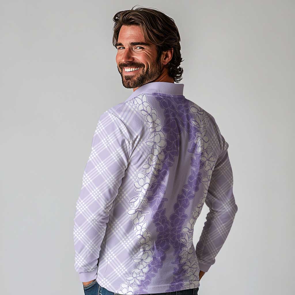 Hawaii Aloha Plumeria Lei Lavender Palaka Long Sleeve Polo Shirt - Polynesian Pride