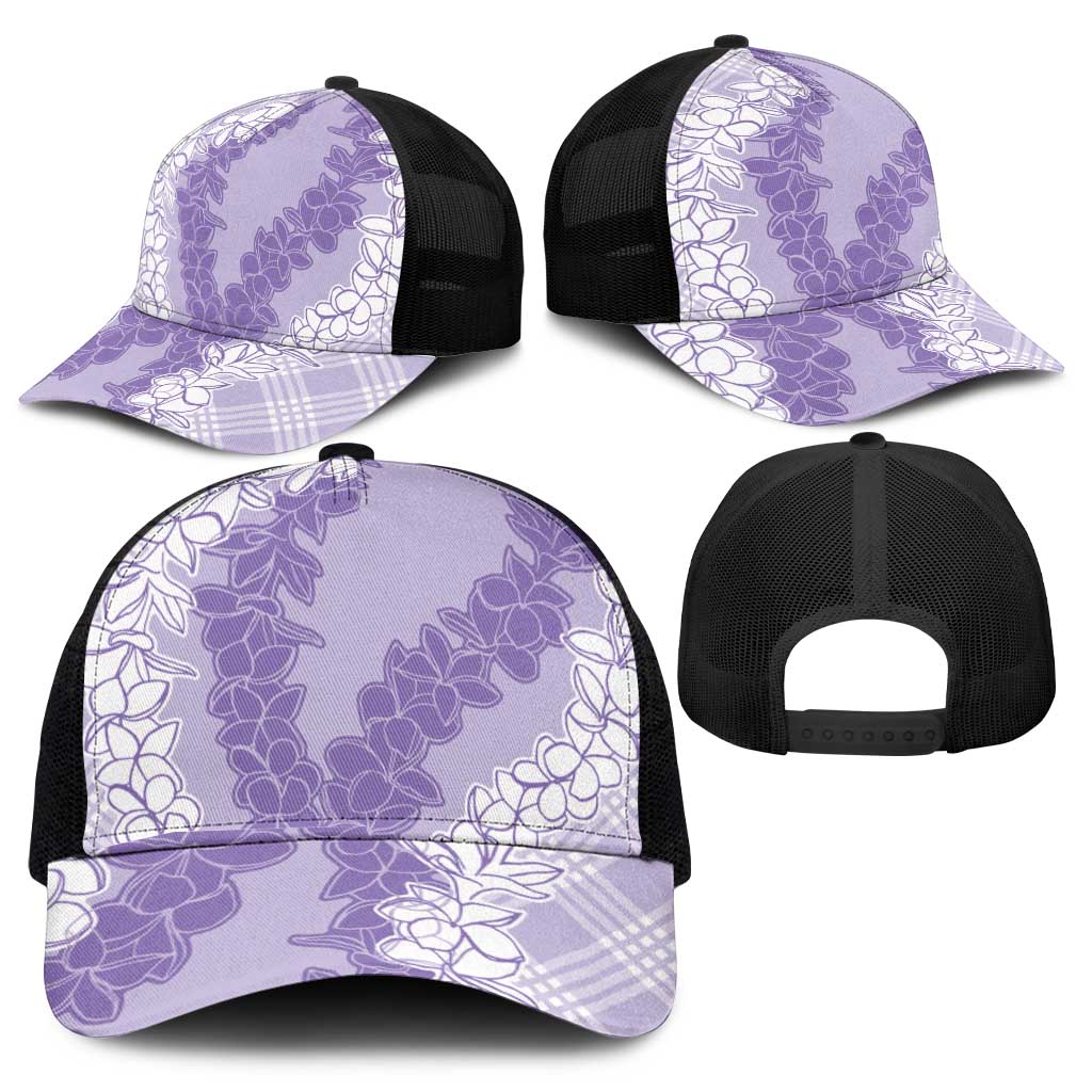 Hawaii Aloha Plumeria Lei Lavender Palaka Mesh Trucker Cap - Polynesian Pride