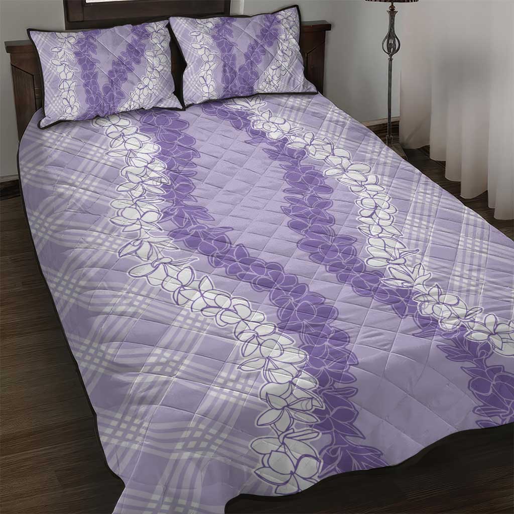 Hawaii Aloha Plumeria Lei Lavender Palaka Quilt Bed Set - Polynesian Pride
