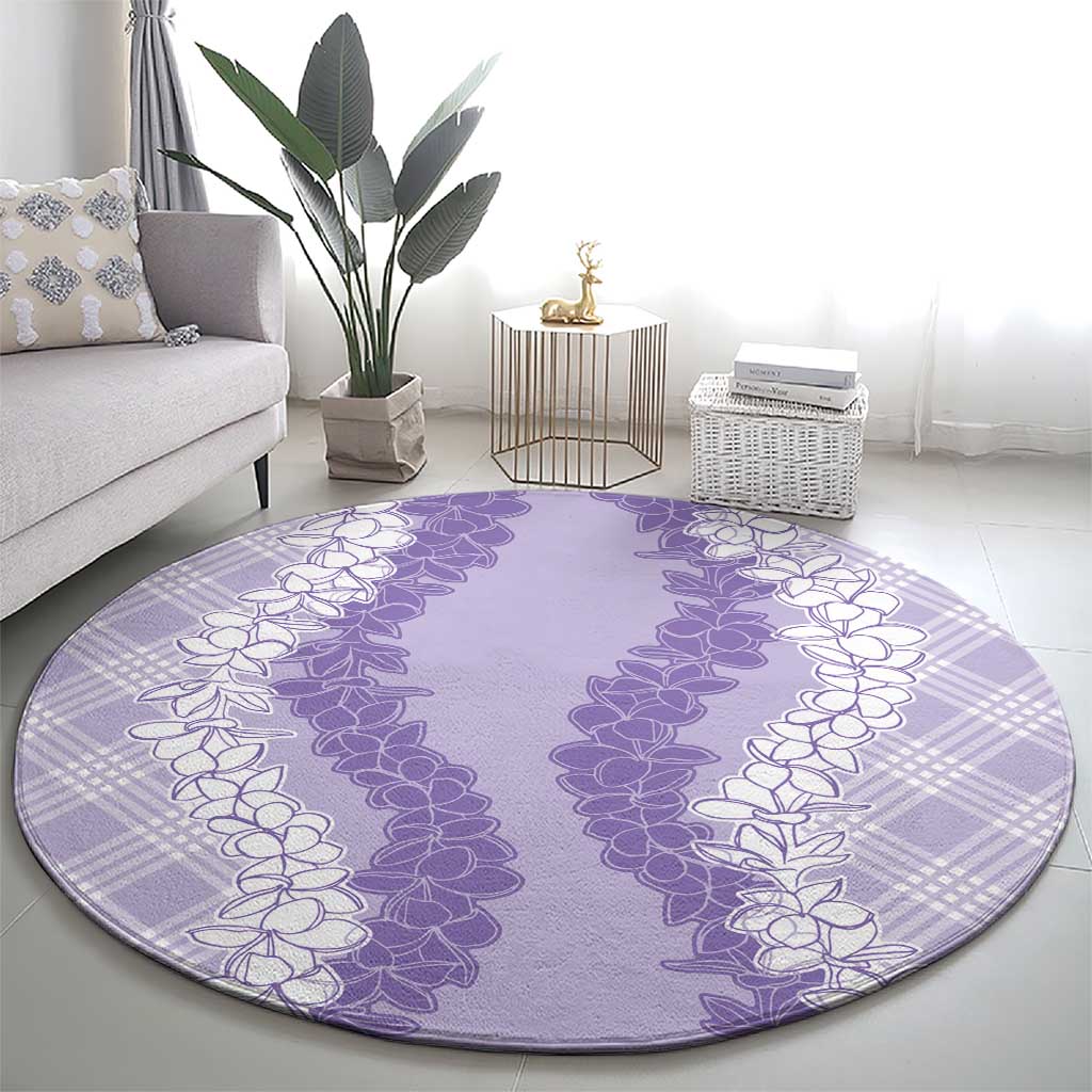 Hawaii Aloha Plumeria Lei Lavender Palaka Round Carpet - Polynesian Pride