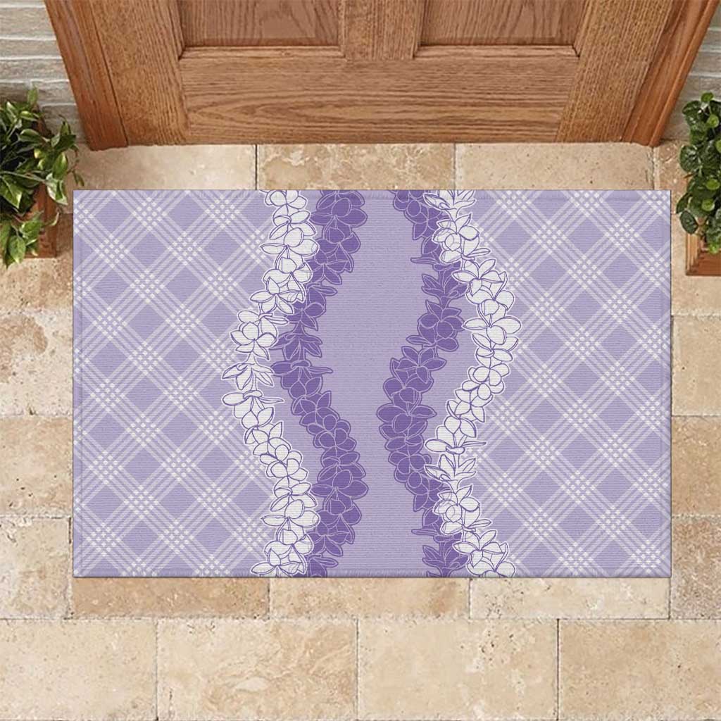 Hawaii Aloha Plumeria Lei Lavender Palaka Rubber Doormat - Polynesian Pride