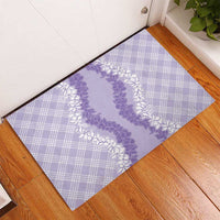 Hawaii Aloha Plumeria Lei Lavender Palaka Rubber Doormat - Polynesian Pride