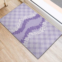 Hawaii Aloha Plumeria Lei Lavender Palaka Rubber Doormat - Polynesian Pride