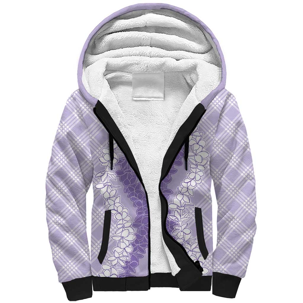 Hawaii Aloha Plumeria Lei Lavender Palaka Sherpa Hoodie - Polynesian Pride