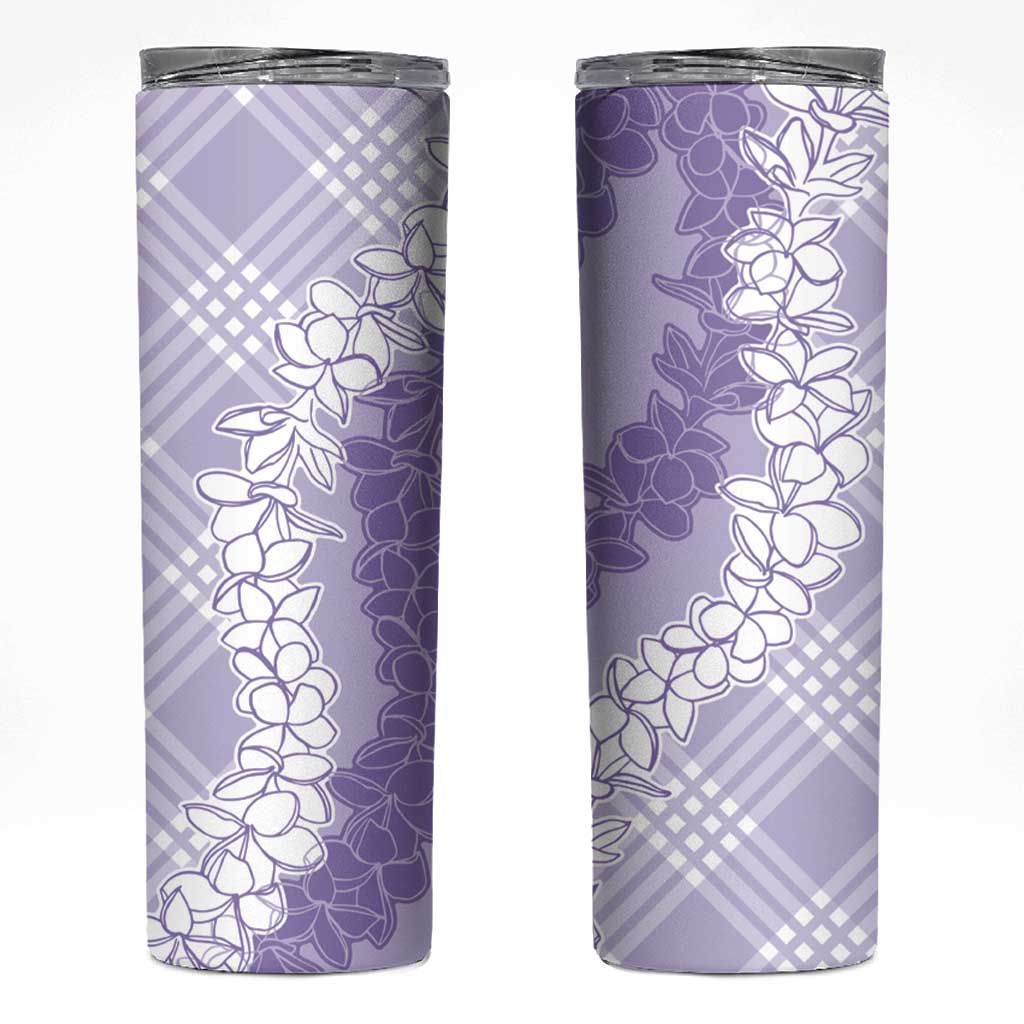 Hawaii Aloha Plumeria Lei Lavender Palaka Skinny Tumbler - Polynesian Pride